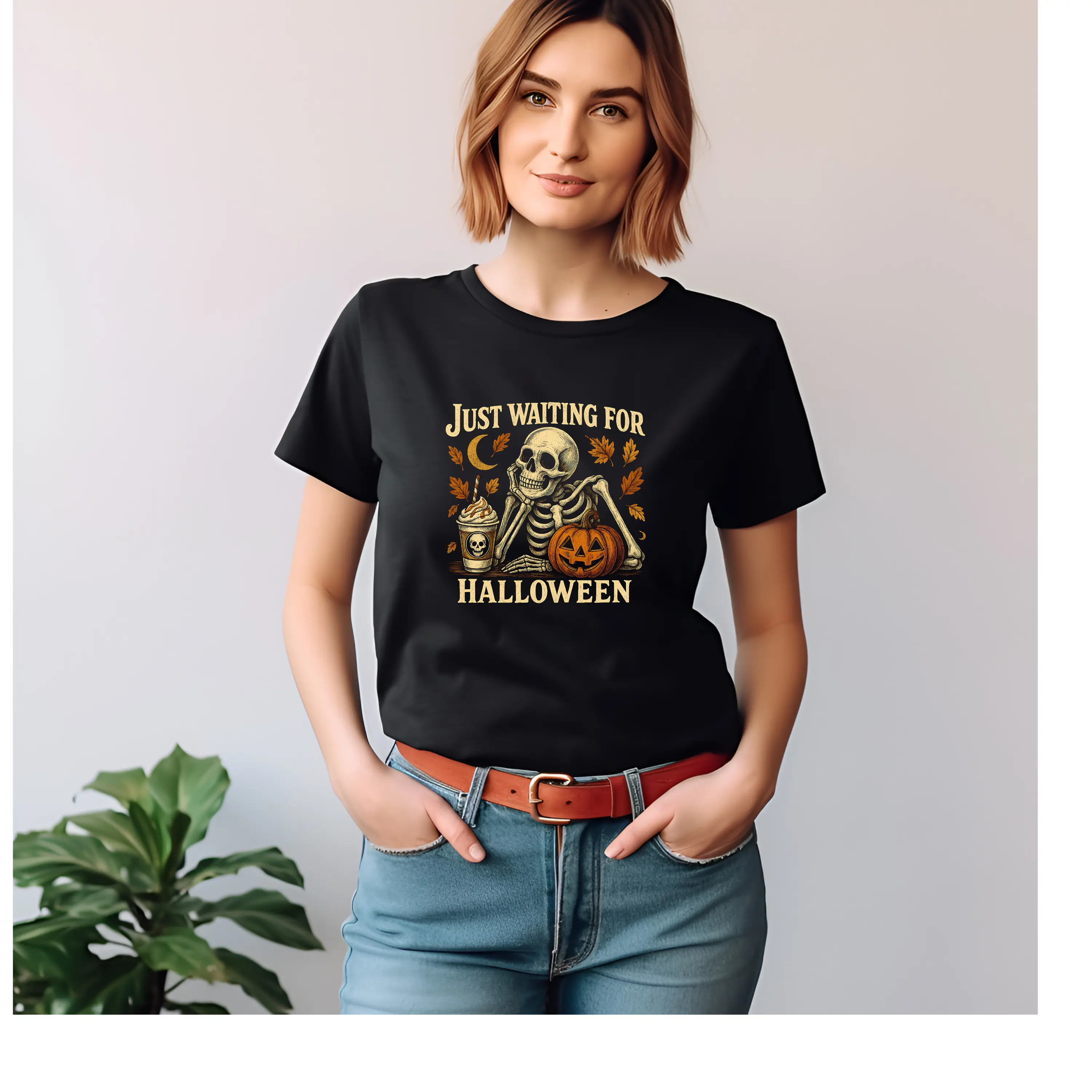 Men's Funny Print Graphic Skeleton Art Pumpkin Tee, Casual Short-Sleeve Halloween Sweatshirt, Fall Spooky Outfit, Cold-Wash Menswear Top