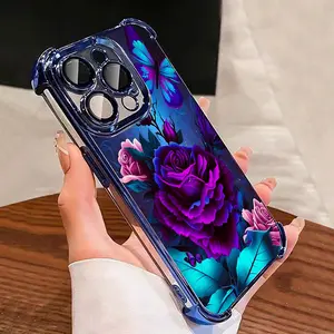 Purple Floral Pattern Phone Case Compatible with iPhone 17/16/15/14 Pro Max and other models Four-corner reinforced drop-proof TPU phone case Perfect Christmas and holiday gift