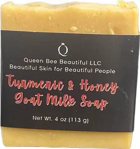 Gentle Turmeric & Honey Goat Milk Cleansing Body Soap - Body Care Moisturizer, Hydrating Bath & Shower Cleanser, 12-Month Shelf Life, Normal Skin Safe, Single Item with Soap Saver Included