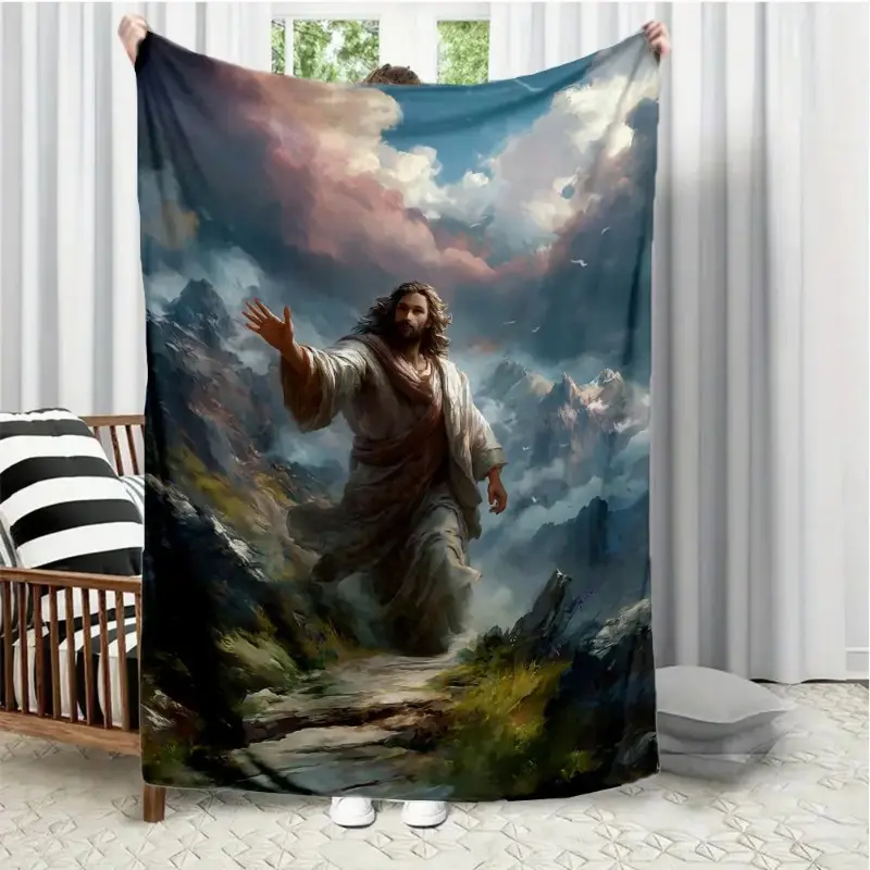 Jesus Christ Christianity Themed Customized Flannel Printed Blanket - All-Season, Gift-Worthy for Living Room & Office Sofa Use