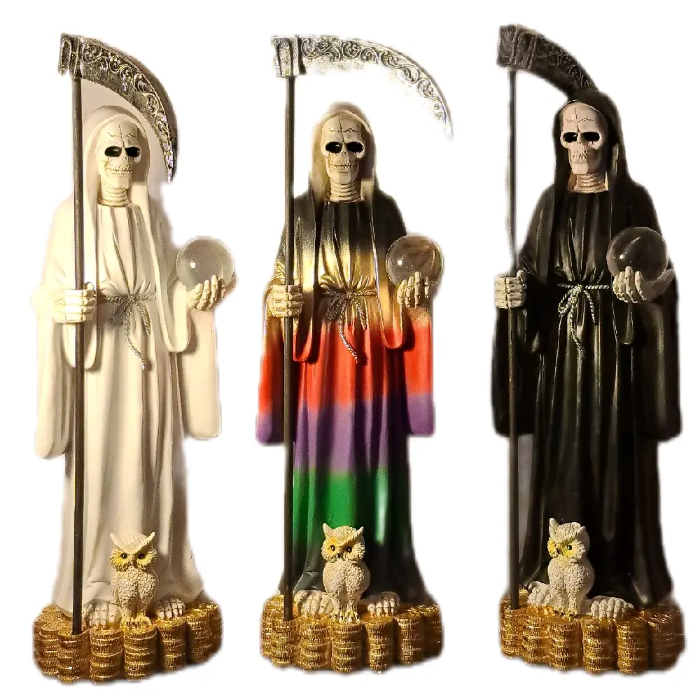 22 Inch Santa Muerte Statue with Coins Colorful Options Unique Decorative Figure for Home Office Business Settings Religious Ornaments Spooky Style