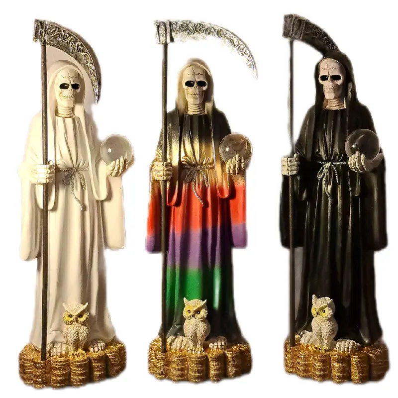 22 Inch Santa Muerte Statue with Coins Colorful Options Unique Decorative Figure for Home Office Business Settings Religious Ornaments Spooky Style