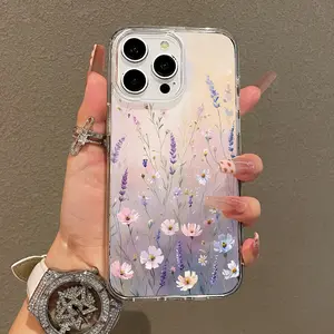 Trendy Magnetic Case for iPhone11/12/13/14/15/16/17/promax, Pastel Lavender Floral Phone Case Ultra Slim, MagSafe Support, Shockproof | Playful & Fun Style