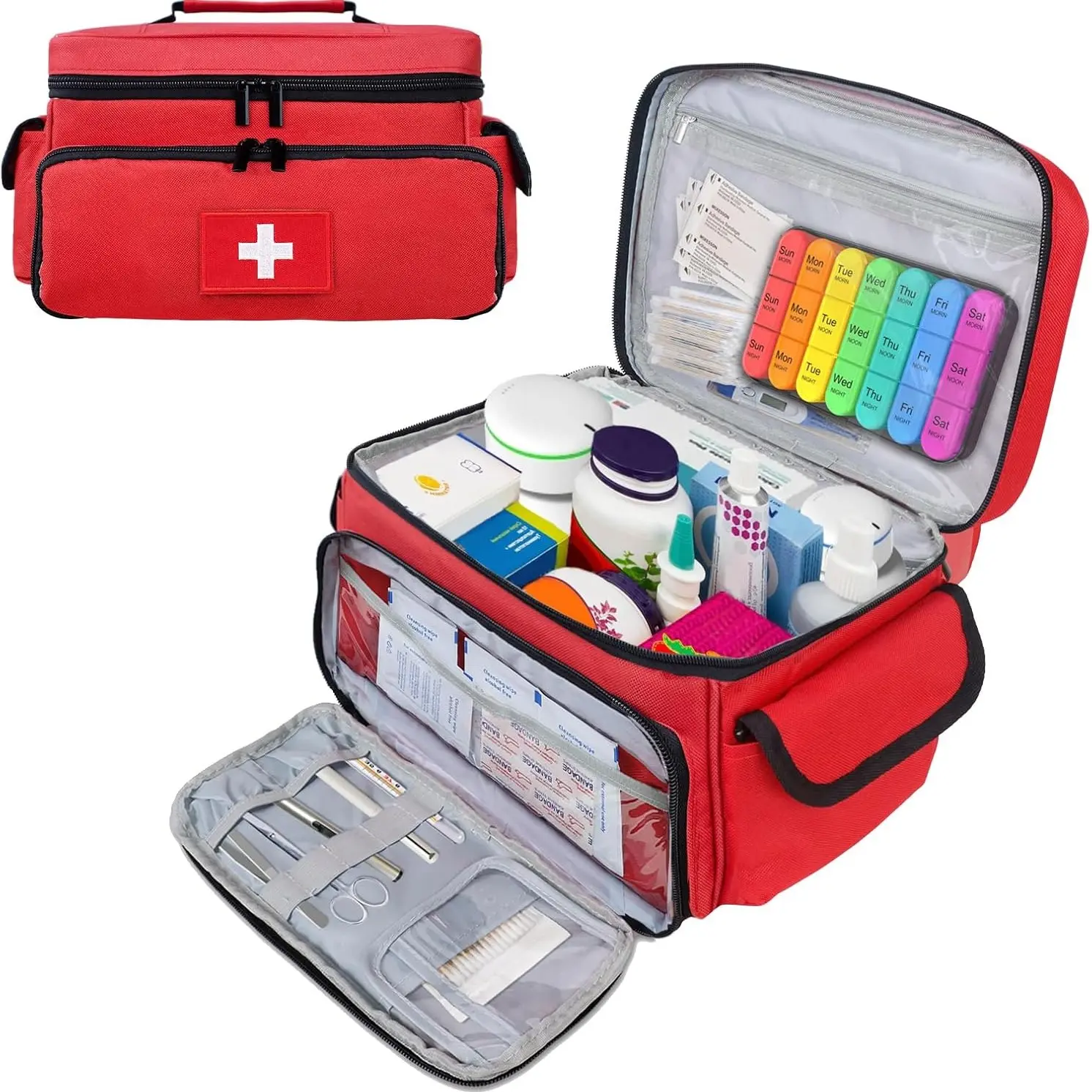 Large Capacity Car First Aid Kit, Portable Handheld Medicine Storage Box, Oxford Cloth Material, Ideal for Travel, Camping, Hiking, Outdoor Activities, Emergency Supplies, Travel Friendly Kit, Portable Emergency Kit