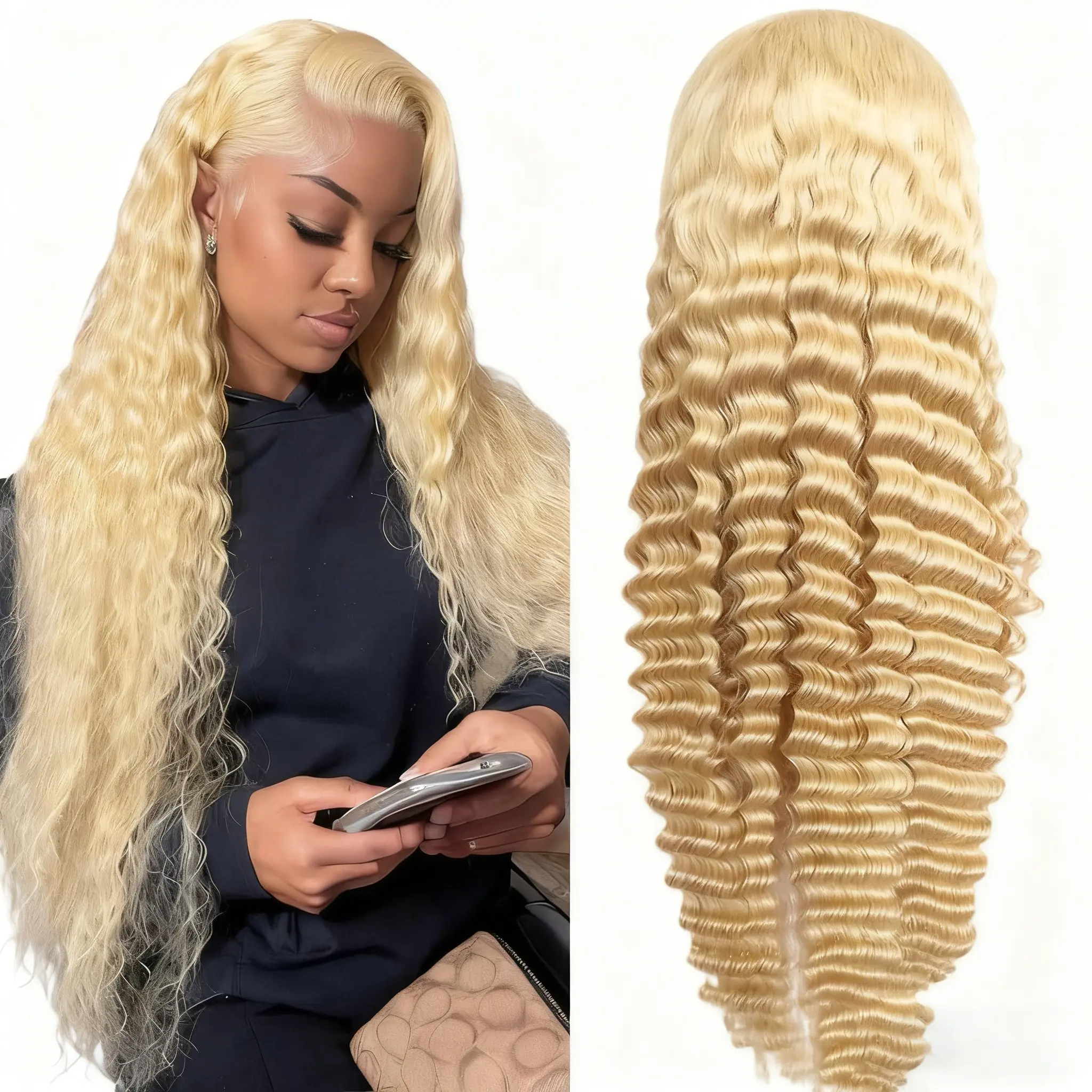 613 Blonde Deep Wave Lace Front Wig Human Hair 13x6 HD Transparent Lace Wig Pre Plucked Baby Hair Natural Hairline for Women Beginner Friendly