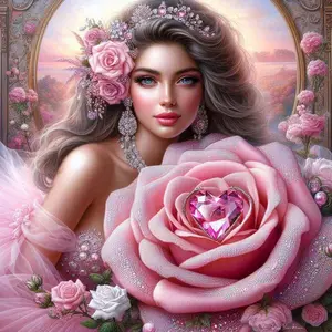 5D DIY Full Diamond Round Diamond Painting - Diamond Art Kit Pink Rose Heart Mosaic, Canvas - DIY Decorative Painting, Home Wall Decor, Perfect for Valentine's Day, Independence Day, Birthday, and Anniversary Gifts.