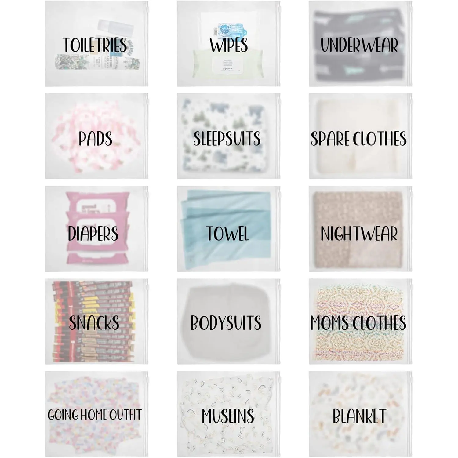 Hospital Bags for Labor and Delivery 15 Pack, 11 x 14 Inch Maternity Organizing Pouches for Mom, Dad and Newborn Baby, Diaper Bag Storage, First Time New Mom Essentials and Travel Packing
