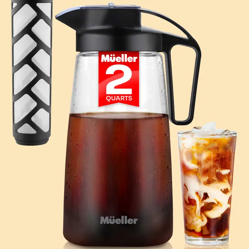 MUELLER Cold Brew Coffee Maker, 2-Quart Heavy-Duty Tritan Plastic, Portable Cold Brew Tea Maker, Cold Brew Coffee Pot with Filter & Air-Tight Lid, Iced Coffee Maker & Tea Brewer, for smooth coffee concentrate