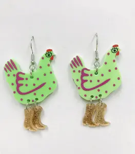 Green Hen Chicken earrings