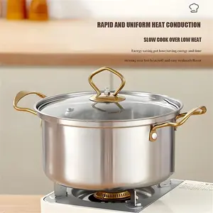 Stainless Steel Cookware Set for Induction Stove, Durable Cookware Includes 3 Soup Pots and 3 Glass Lids, Dishwasher Safe, Essential Camping Kitchen Tool, Cooking Pot
