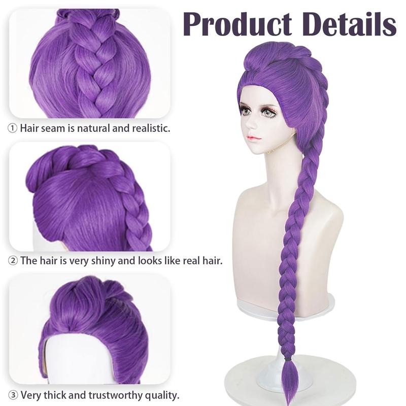 Anime K-pop Costume Demon Cosplay Wig Hunter Purple Braid Wigs Rumi Costume Zoey Mira for Kids Women Men Pop Singer Hair Halloween Cosplay Props