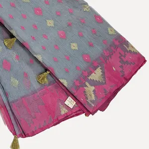 Silver Ash Handloom Dhakai Jamdani Saree: Authentic Craft, Classic Motifs