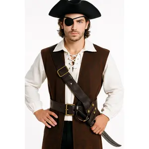 Pirate Bandolier Belt - Brown Faux Leather Costume Accessory