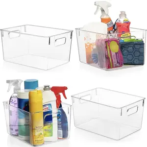 4/8/12 Pack Clear Plastic Storage Bins, Pantry Organizers and Storage Containers Fridge Organizer Bins Kitchen Cabinet Organizer Medicine Cabinet Organizer Bin for Organizing Home Bathroom Freezer Refrigerator
