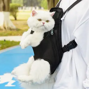 Pet Travel Backpack for Cats and Dogs, Portable Breathable Mesh Chest Carrier, Polyester Woven Double Shoulder Pet Bag for Outdoor Adventures