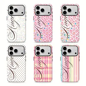 Y2K Coquette "Angel" Script Phone Case | Pink Polka Dot Aesthetic Protective Cover For iPhone 17 Pro Max 16 15 14 13 12 11 for Samsung S21 S22 S23 S24 S25 S26 Phone Case | Tough Phone Case