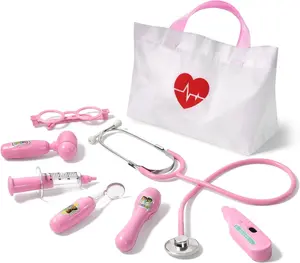 Kids Doctor Kit, 8 Pieces Toddlers Doctor Playset with Medical Storage Bag & Real Stethoscope, Pretend Play Doctor Toys Birthday Gift for Boys Girls Aged 3 4 5 6 (Pink)