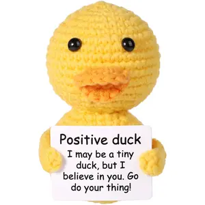 Cute mini positive emotional duck! 2.95in handmade wool knitted pocket toy doll with encouragement card, funny and heartwarming. Ideal as a special birthday gift or lovely party decoration, a little companion that always lifts your mood.