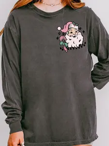 Groovy Merry Christmas Front & Back Design Comfort Colors Heavyweight Long T-Shirt
