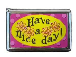 Have a Nice Day Girly Pink Daisy Polka Dot Design Metal Case with Built in Lighter