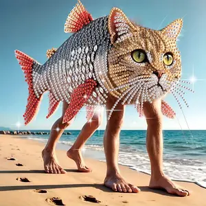 Diamond Halloween Painting Kits for Adults, DIY Cat Fish Monster Designs Diamond Art Special Shape Diamond Partial Mosaic Craft Kits, Home Wall Painting Decor Art Gift（11.8*11.8in）