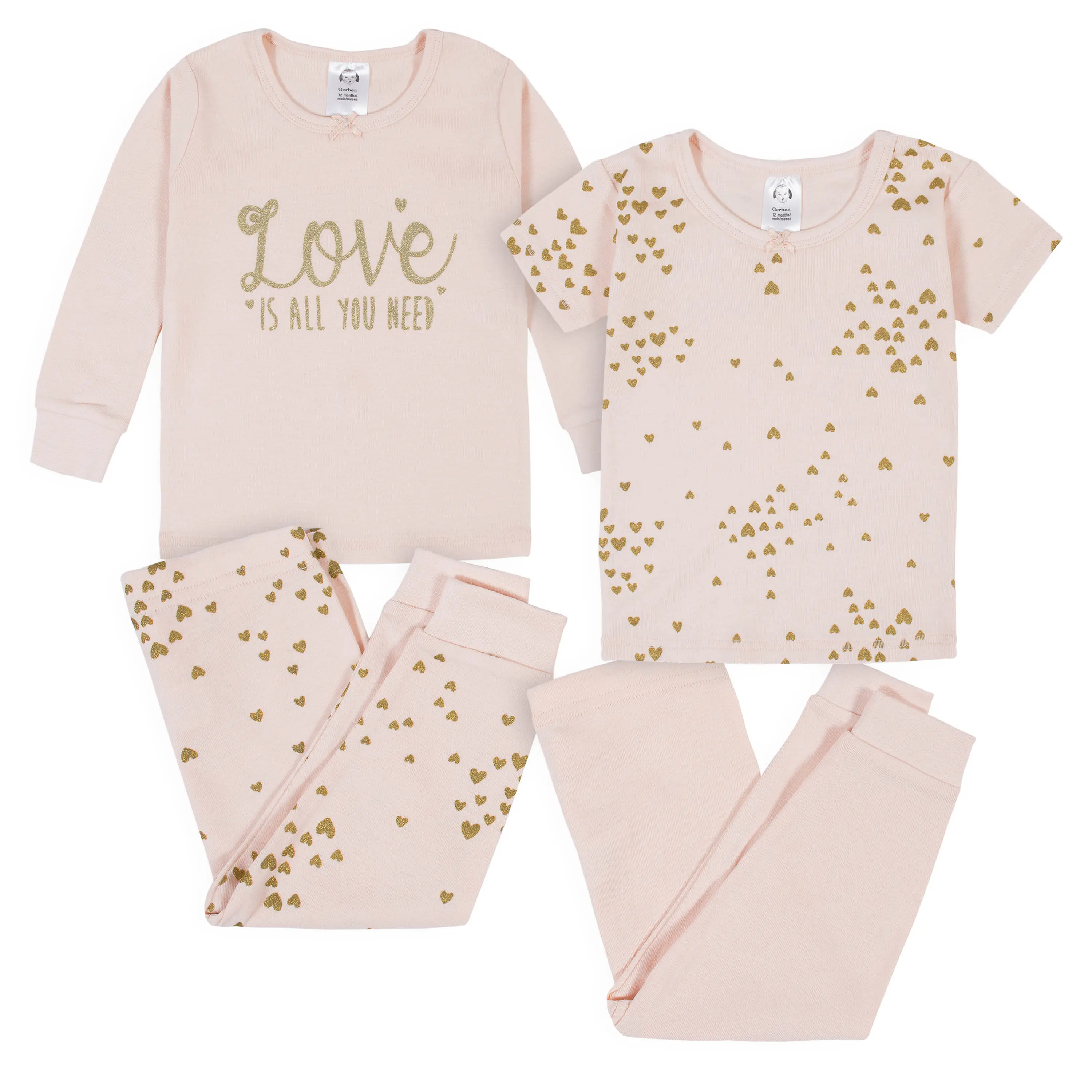 Gerber Toddler Girls' Snug Fit Cotton Pajamas, 4-Piece Set