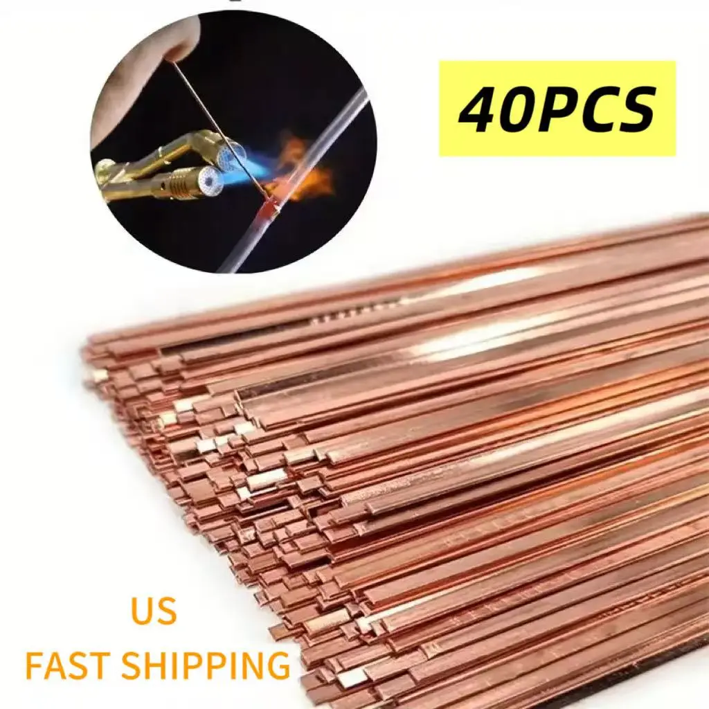 40PCS 15% Silver Brazing Rods AWS BCuP-5,Brazing Alloy Rods 0.050"x1/8"x10",Low Temp Metal Joining Rods for HVAC,Refrigeration,Copper & Brass Repair