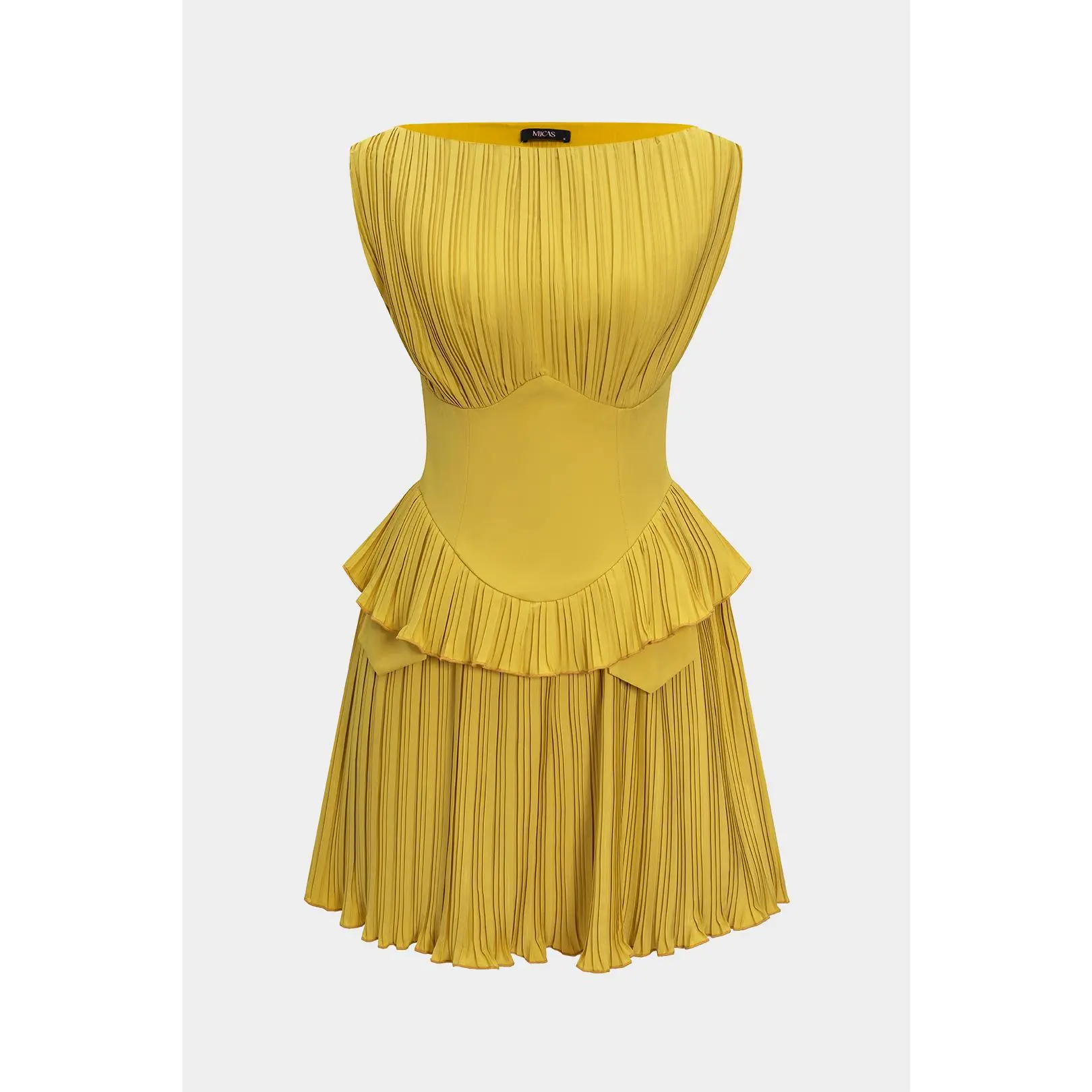 Women's Fitted Pleated Patchwork Corset, Sleeveless Casual Mini Dress, Cloth