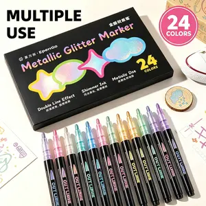 EpenGo 24 Self-Outline Metallic Markers, DIY Double-Line Shimmer Markers with Silver Glitter Effect, Office Stationery for Artists, Greeting Card Making & DIY Crafting