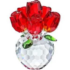 Crystal  Rose Figurine Ornament,Rose Flower Gifts for Wife Mom Girlfriend,Crystal Rose Bouquet Figurine,Glass Flowers with Crystal Stand