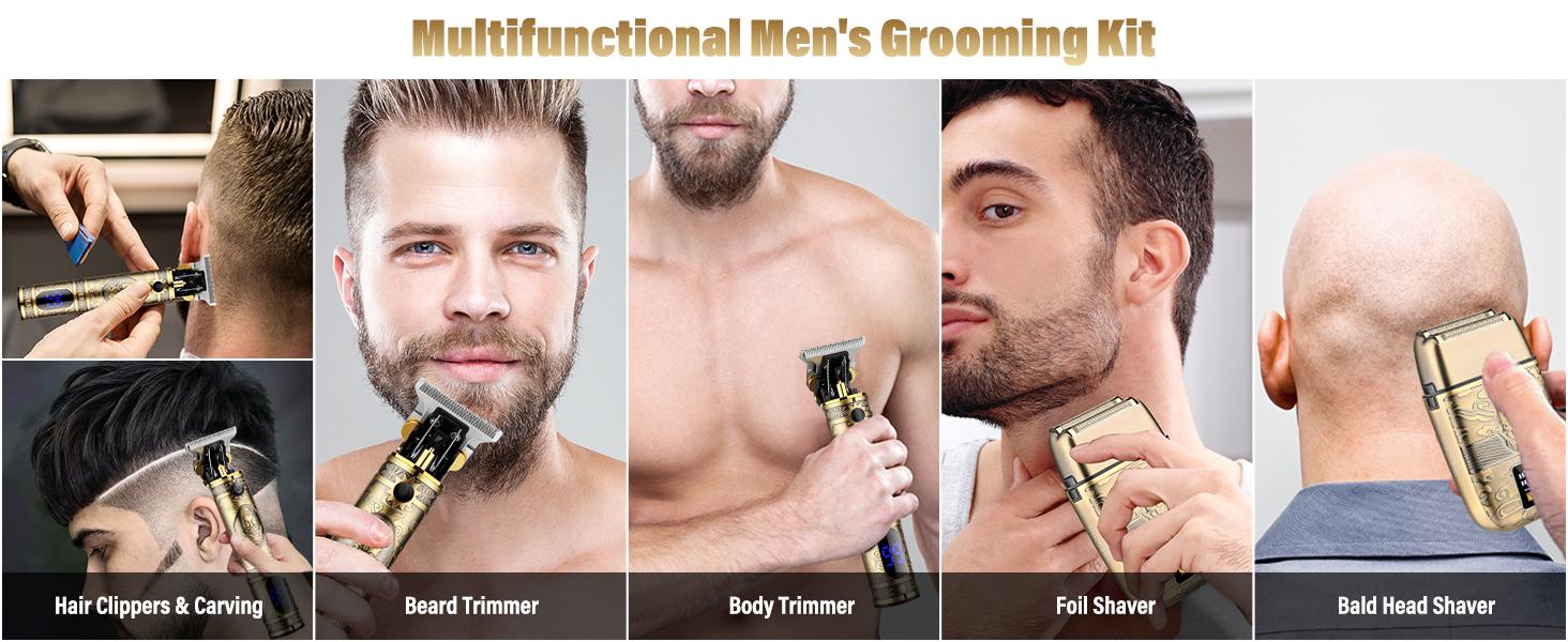 BOMIC Professional Hair Trimmer Hair Clippers for Men, Nose Hair Trimmer Men's Shaver Set,Cordless T-Blade Beard Trimmer Barber Clippers,Electric Foil Shavers Razor for Men Haircutting Kit