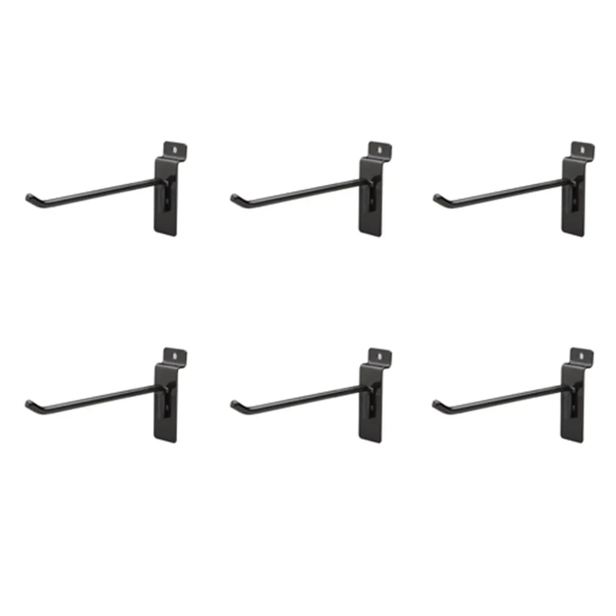 Easy Living Easy Wall Bag of Six 6 in. 45 Degree Black Metal Slatwall Hooks with Stabalizer & Double Hook Clips