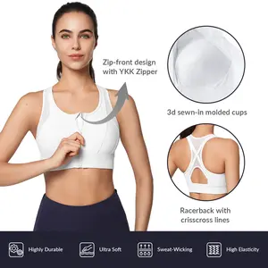Yvette Power Racerback CrissCross Running Bra Women's High Support Sports Bra E100556A19 High Impact Non-removable Molded Cups Zip-front Design Breathable Mesh Panel - Top