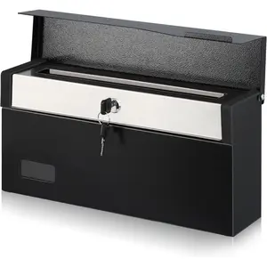 Mailbox with Key Lock, Locking Wall Mount Mail Boxes for Outside, Steel Hanging Metal Mailbox, Modern  Box, Black, 14.57''x7.09''x3.4''