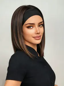 Short Straight Headband Wig, Synthetic Glueless Natural Look Easy Throw on Go for All Seasons