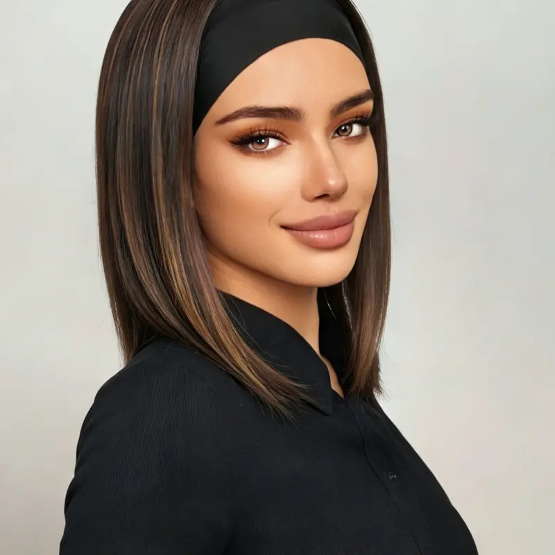 Short Straight Headband Style Wig, Synthetic Glueless Natural Look Easy Throw on Go for All Seasons Synthetic Fiber Wig, Synthetic Wigs
