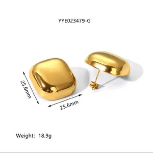 Stainless Steel Earrings 18k Gold Non-Fading Light Luxury YYE023479-G 25.6mm Square Shape 18.9g Weight Fashion Jewelry
