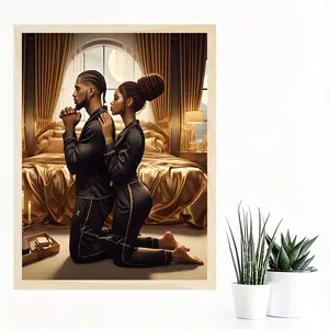 Modern Oil Painting: African American Man Kneeling in Front - Canvas Print - Home Decor - Abstract Wall Art - For Living Room, Bedroom,Office, Cafe - Gift for Art Lovers, Home Decor Enthusiasts - Frameless Poster Decoration Couple Ornaments Artistic Photo