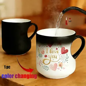 Magic Color Changing Coffee Mug, Drinkware, Heart Handle, Love Hearts Flowers Design, Thermosensitive Ceramic, 11 Oz/330 Ml, Mother's Day Gift, Ceramic Mugs