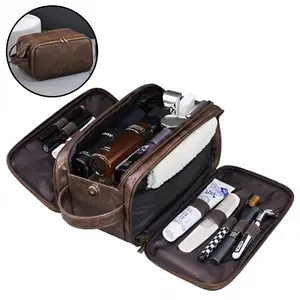 Toiletry Bag for Men, Travel Essentials Shaving Dopp Kit, Mens Travel Bag Toiletries Organizer Case for Grooming, PU Leather Water Resistant Cosmetic Bag Pouch Durable Makeup Container Set Valentine's Day Gift TikTokShopJumpstartSale
