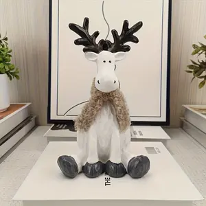 Creative Fun Sitting Deer Resin Craft Ornament, Christmas Home Decor Tabletop Decoration, Living Room Desktop Accessory, Handmade Ornament