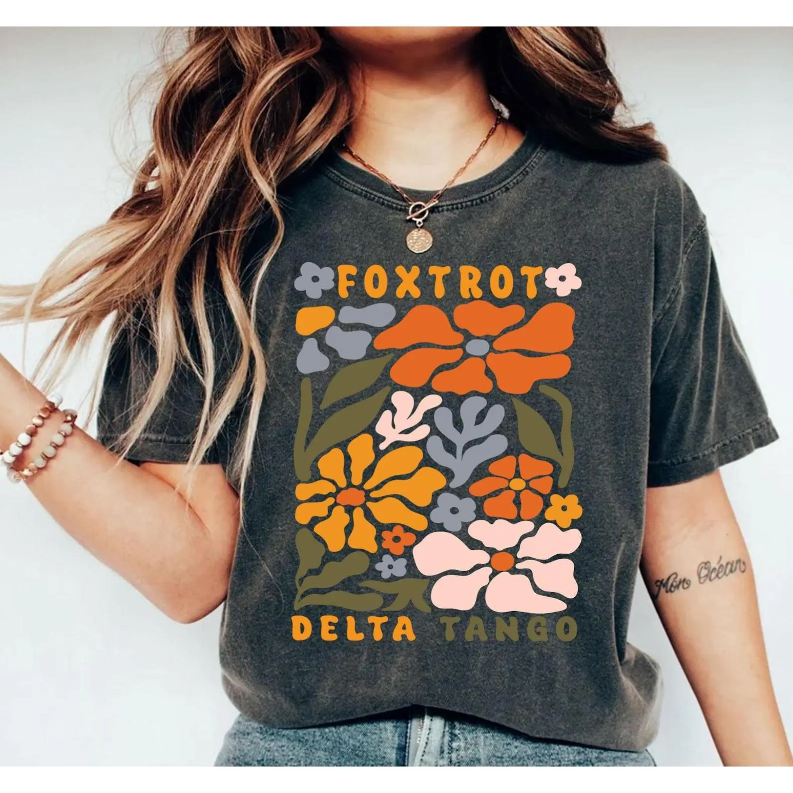 Foxtrot Delta Tango Shirt, Floral FDT Comfort Color Shirt, Vintage Graphic Tees
