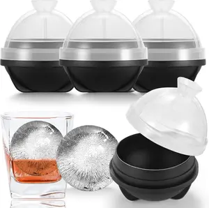 [New Deal] - Ice Ball Maker Molds Set of 4, 2.5" Large Silicone Round Ice Sphere Ball Ice Cube Tray for Cocktails,Bourbon,Brandy, Whiskey