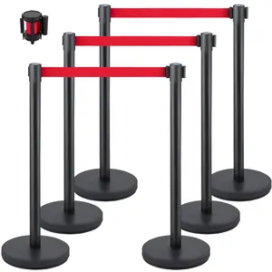 VEVOR Crowd Control Stanchion, Set of 6 Pieces Stanchion Set, Stanchion Set with 6.6 ft/2 m Red Retractable Belt, Crowd Control Barrier with Rubber Base – Easy Connect Assembly for Crowd Control (Blac Rustproof Sturdy Construction