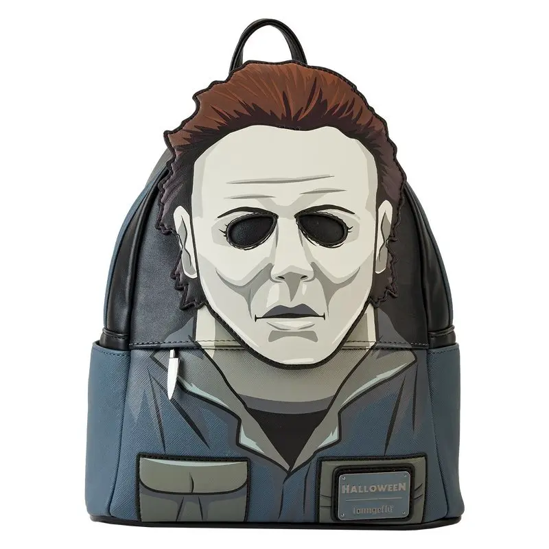 Loungefly Women's Halloween Michael Myers Cosplay Mini Backpack Purse, Glow-in-the-Dark Collectible for Role Play and Campus Life, Collectibles, Applique Embroidery, Faux Leather, Light Up Mask, Adjustable Strap, Adults, Everyday Carry, Edc Gear, Basic, C