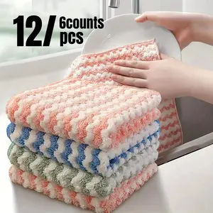 Random Color Microfiber Cleaning Cloth, 6/12pcs Washable Durable Kitchen Cloth, Absorbent Towel, Household Car Wash Cloth, Soft Cleaning Towel, Thickened Wash Towel, Glass Wiper Cleaning Supplies