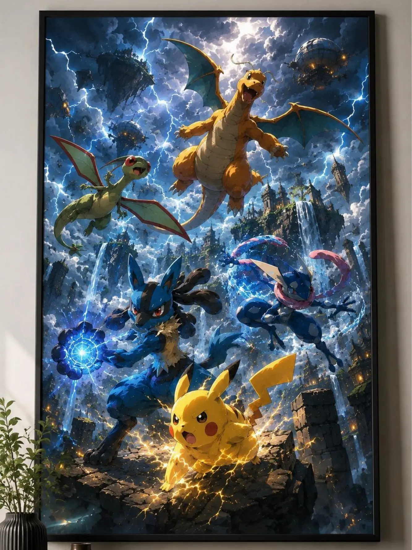 P0kem0n Battle Unframed Poster P!k@chu Ch@rizard Luc@ri0 Gren!nja Wall Art Epic Anime Game Print Gaming Room Decor Gift for Po0kem0n Fans
