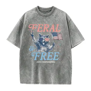 Feral & Free Funny Raccoon 4th of July Shirt, 250th Independence Anniversary Gift, USA 250 Years Freedom Tee, Sarcastic Patriotic Top