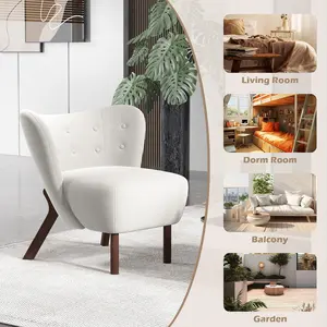 【Summer Sale】EBELLO Modern Accent Chair, Fabric Upholstered Wingback Side Chair with Wooden Legs, Slipper Chair for Living Room, Bedroom, Entryway, White