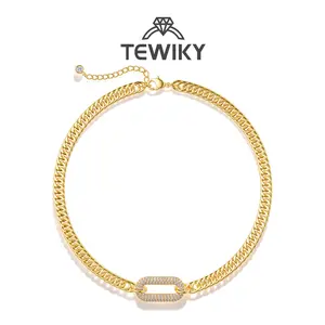 Tewiky Cuban Link Chain Necklace with Zircon Clasp for Men Women Trendy 16 Inch Zirconia Cross Pendant Jewelry Gift For Valentine's Day gifts